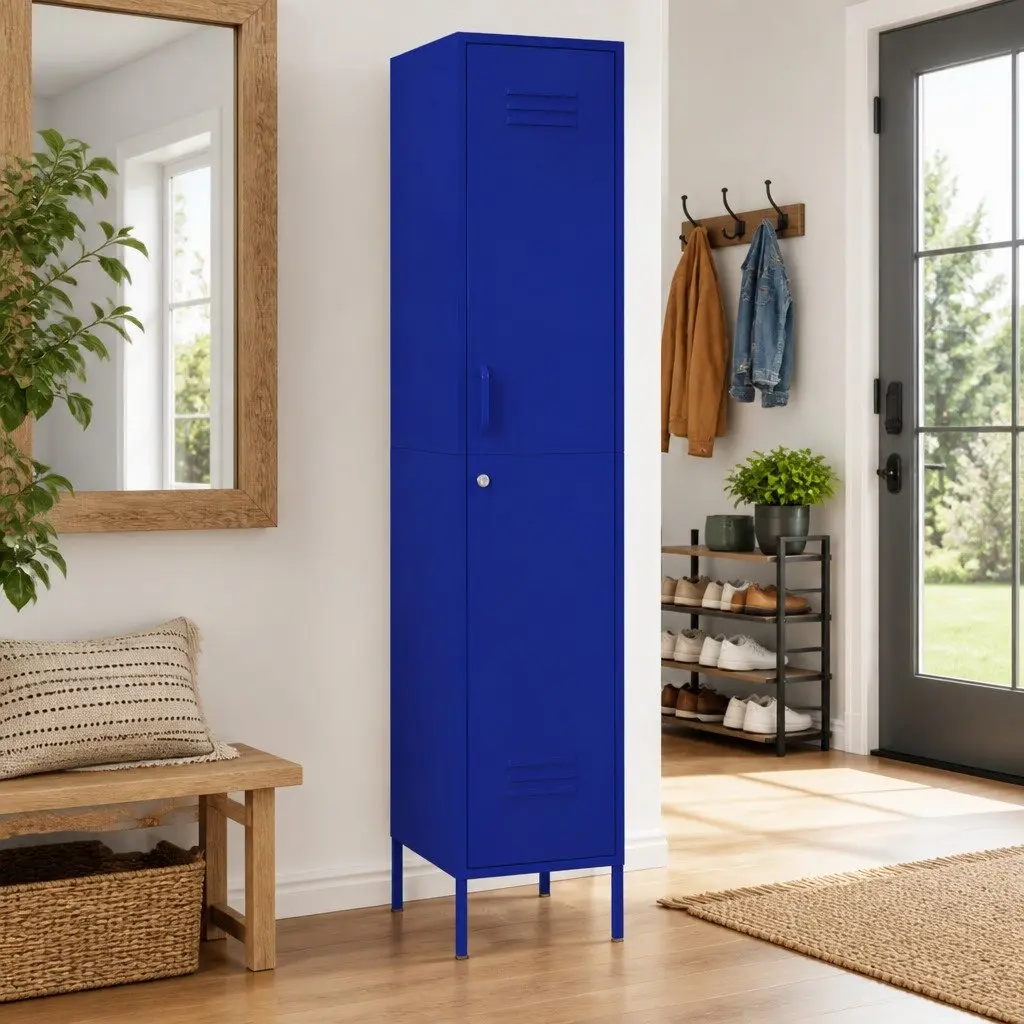Steel Locker Cabinet Navy Blue 4 Adjustable Shelves