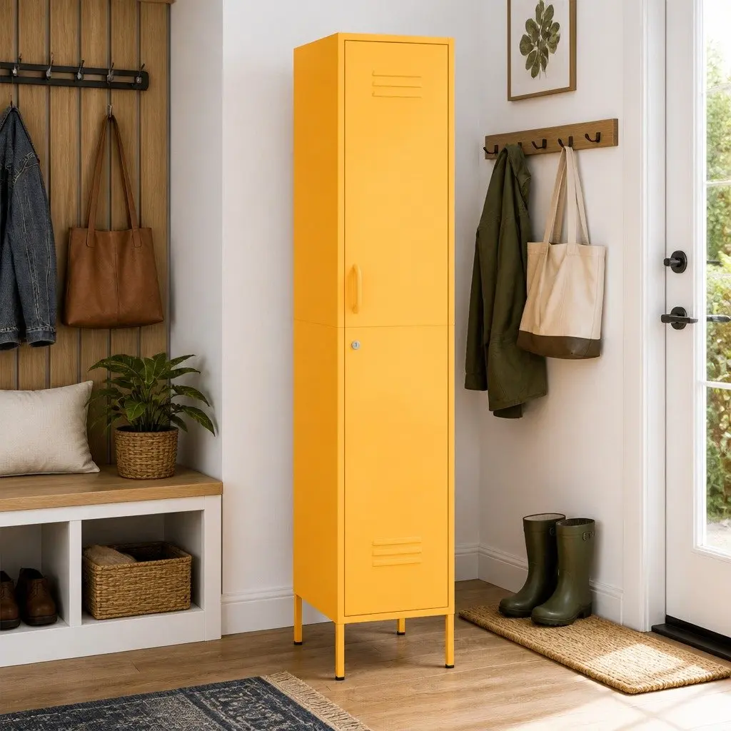 4 Shelf Yellow Steel Storage Locker Cabinet