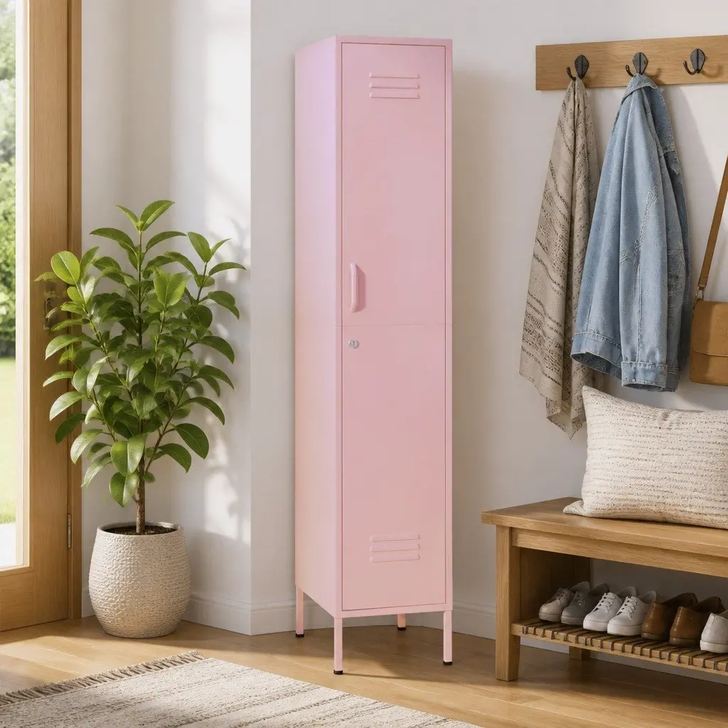Storage Locker Cabinet Steel 4 Adjustable Shelves Pink