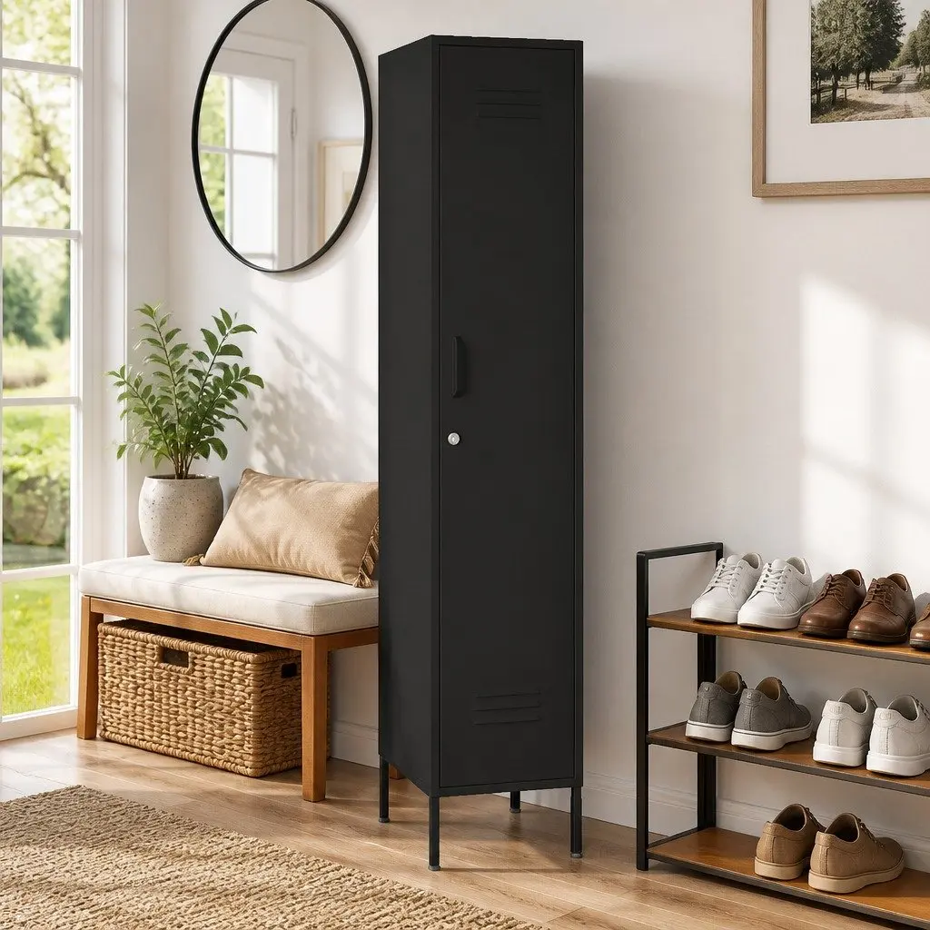 Steel Locker Cabinet Black 4 Adjustable Shelves