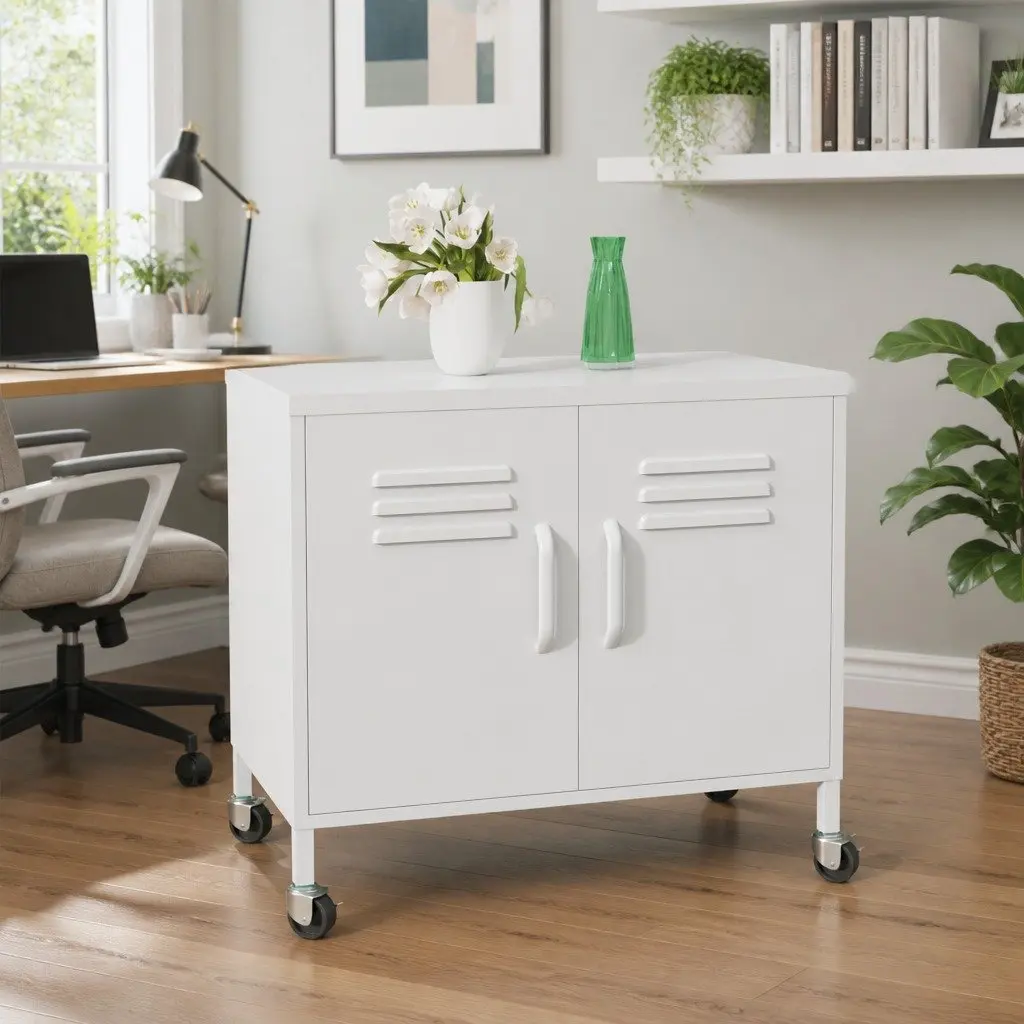 White Steel Storage Cabinet with Adjustable Shelf