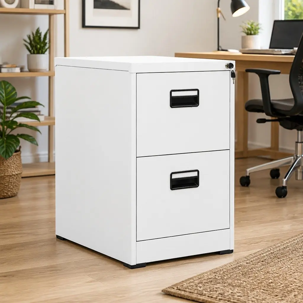 White Steel Filing Cabinet with 2 Drawers