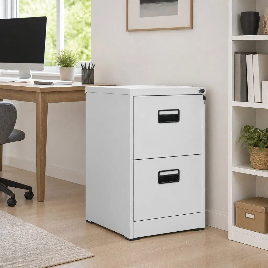 Steel Filing Cabinet in Light Grey with 2 Drawers