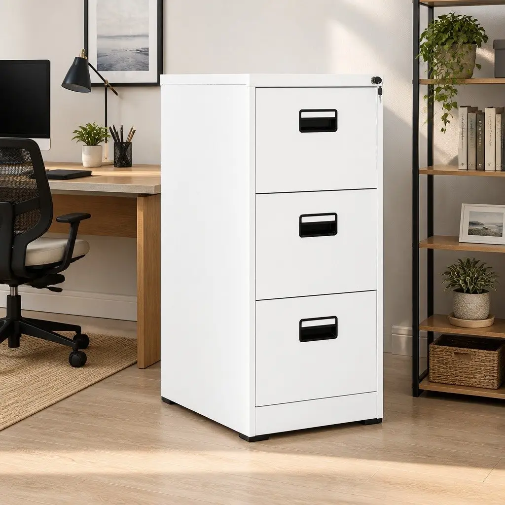 Steel 3 Drawer Filing Cabinet in White