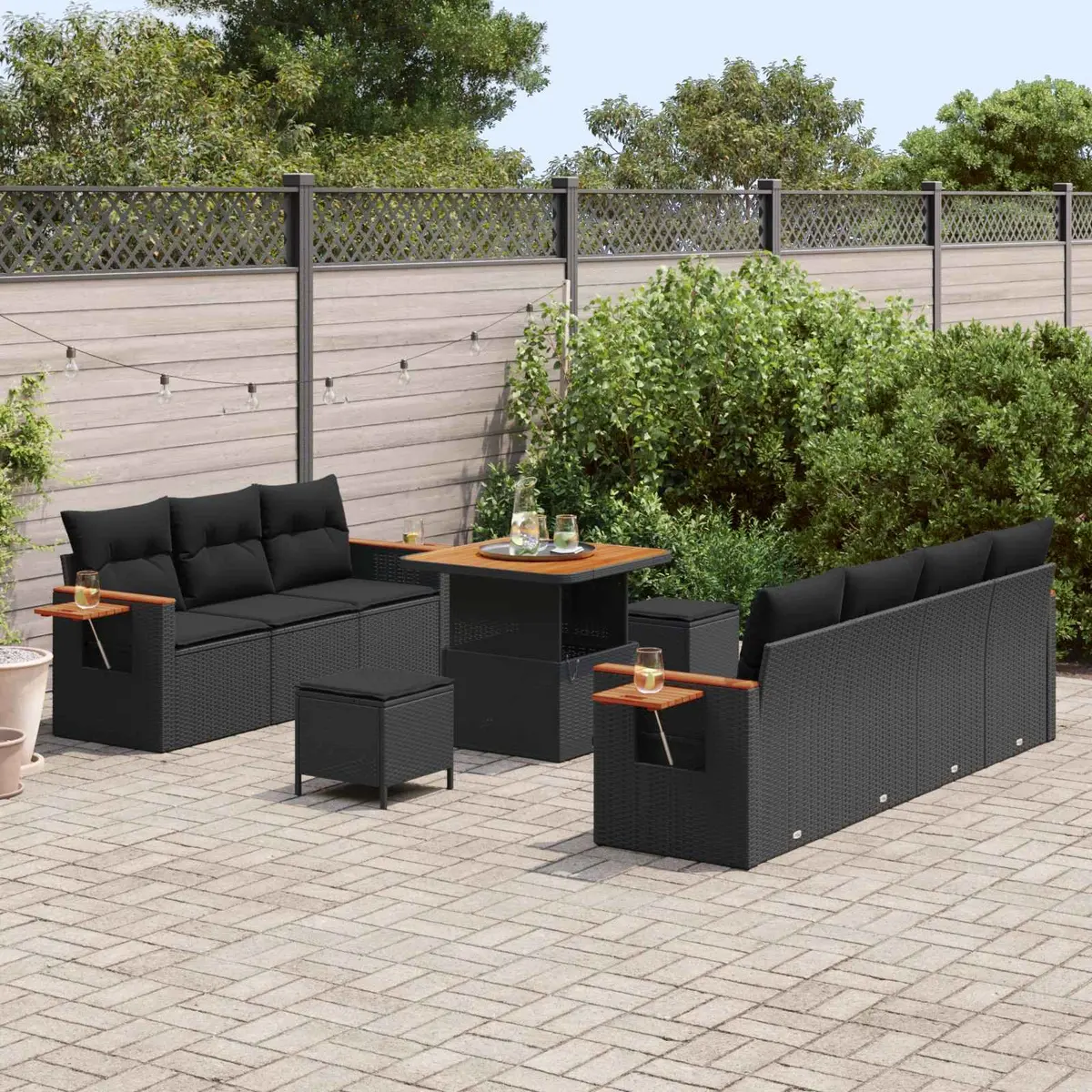 10-Piece Modular Garden Sofa Set in Black
