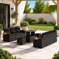 Garden Sofa Set 10 Piece Outdoor Furniture Black Poly Rattan Modular Lounge