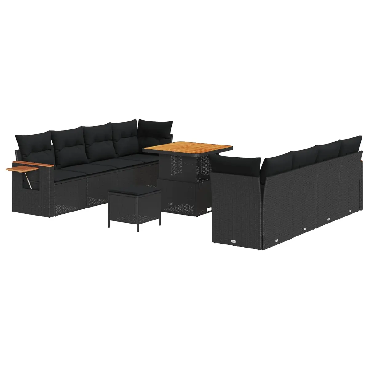 Garden Sofa Set Poly Rattan Solid Acacia Wood 11 Pieces Black Modular Outdoor Furniture