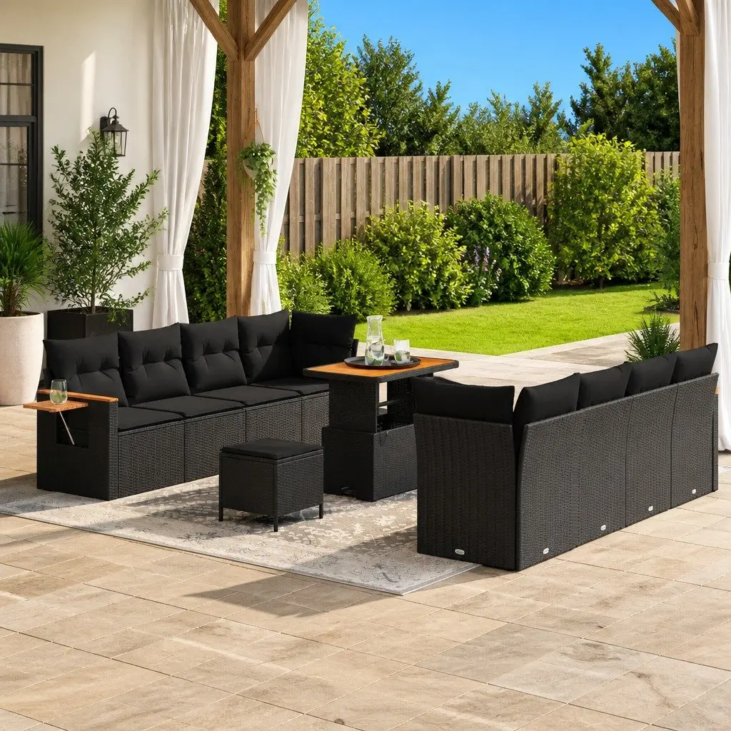 11 Piece Modular Black Garden Sofa Set