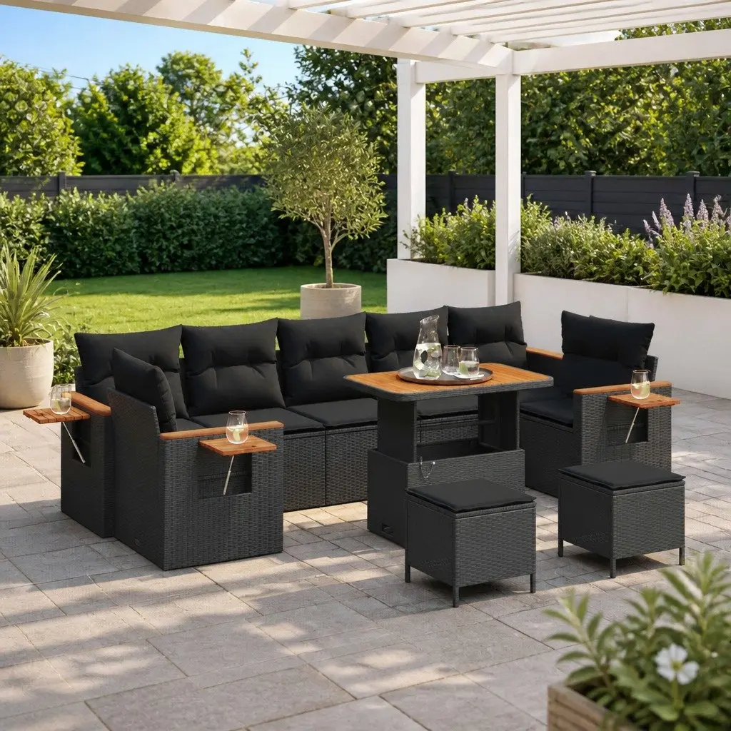 Garden Sofa Set Poly Rattan 10 Piece Outdoor Furniture Black