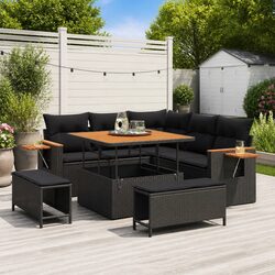 Black Rattan Garden Sofa Set 8 Piece Durable Outdoor Seating