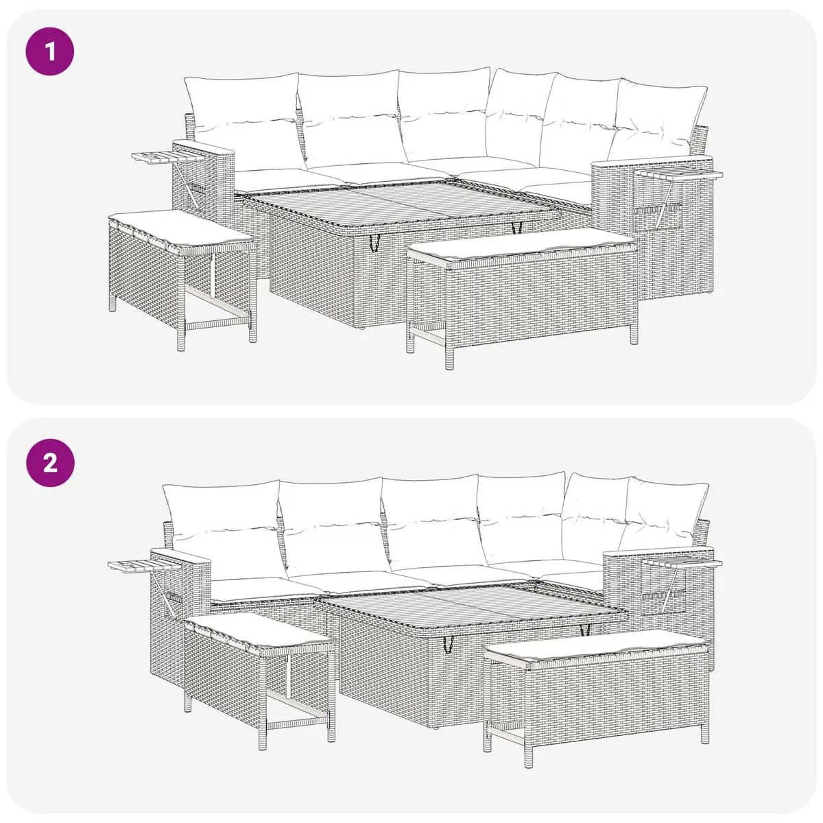 Black Rattan Garden Sofa Set 8 Piece Durable Outdoor Seating