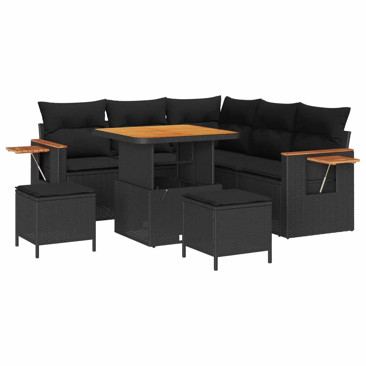 8-Piece Black Poly Rattan Outdoor Sofa Set for Patios