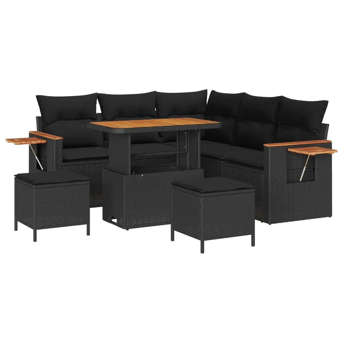 8-Piece Black Poly Rattan Modular Sofa Set for Outdoors