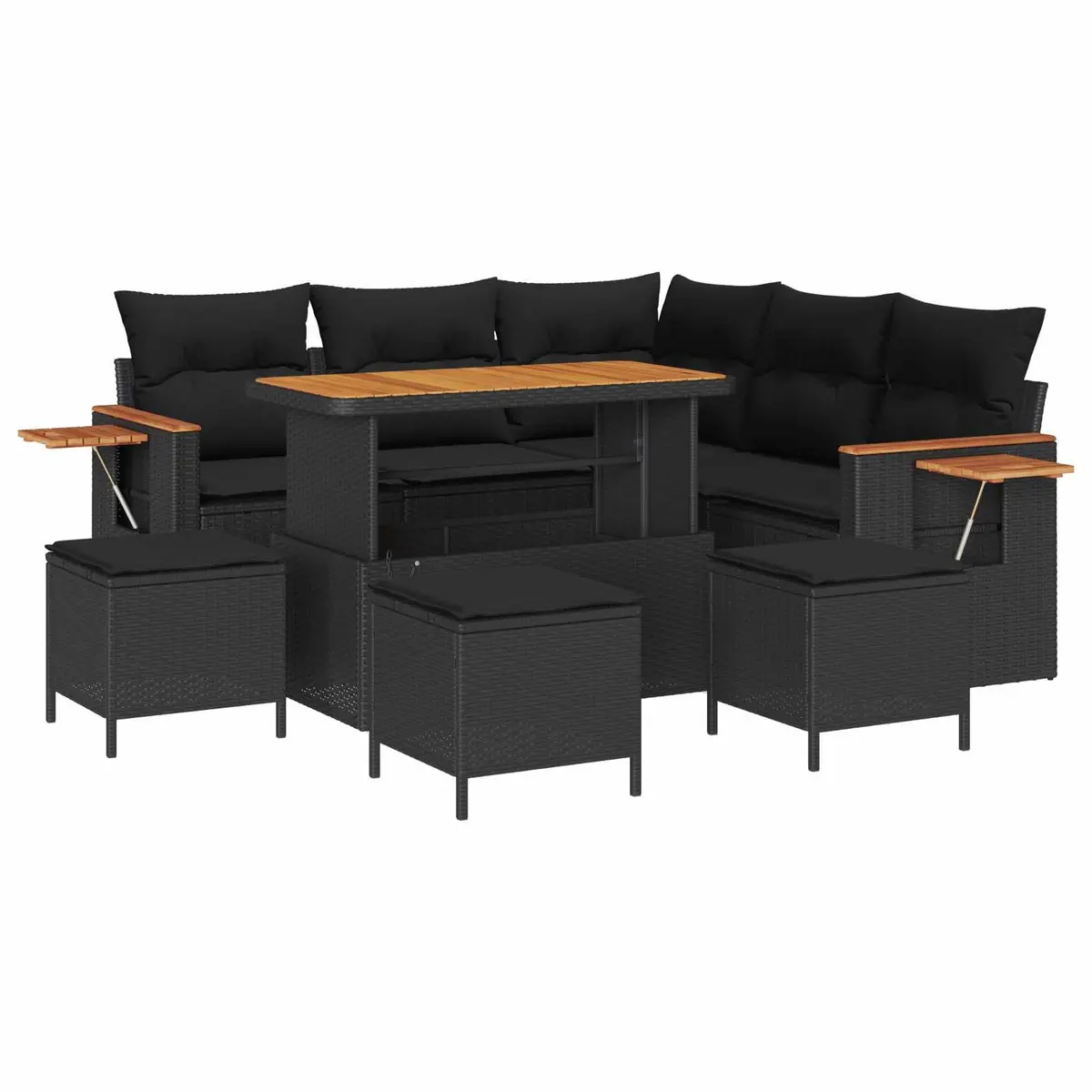 9-Piece Black Modular Garden Sofa Set for Outdoor Spaces