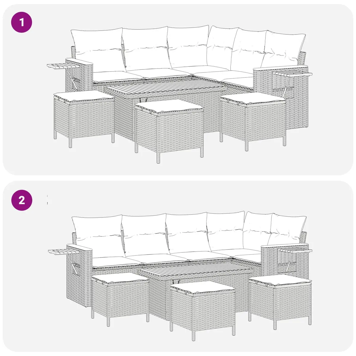 9-Piece Black Modular Garden Sofa Set for Outdoor Spaces