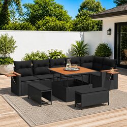 Premium 9-Piece Black Garden Sofa Set for Outdoors