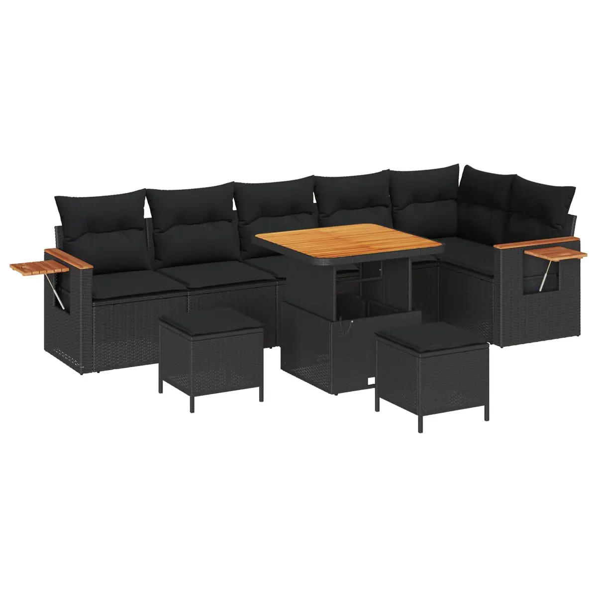 Modular 9-Piece Black Poly Rattan Outdoor Sofa Set