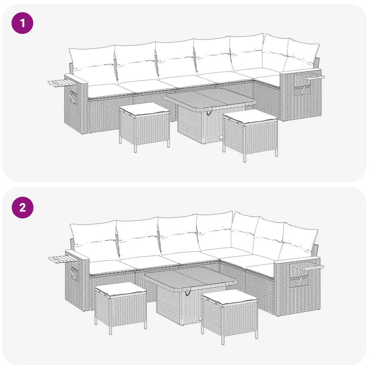 Modular 9-Piece Black Poly Rattan Outdoor Sofa Set