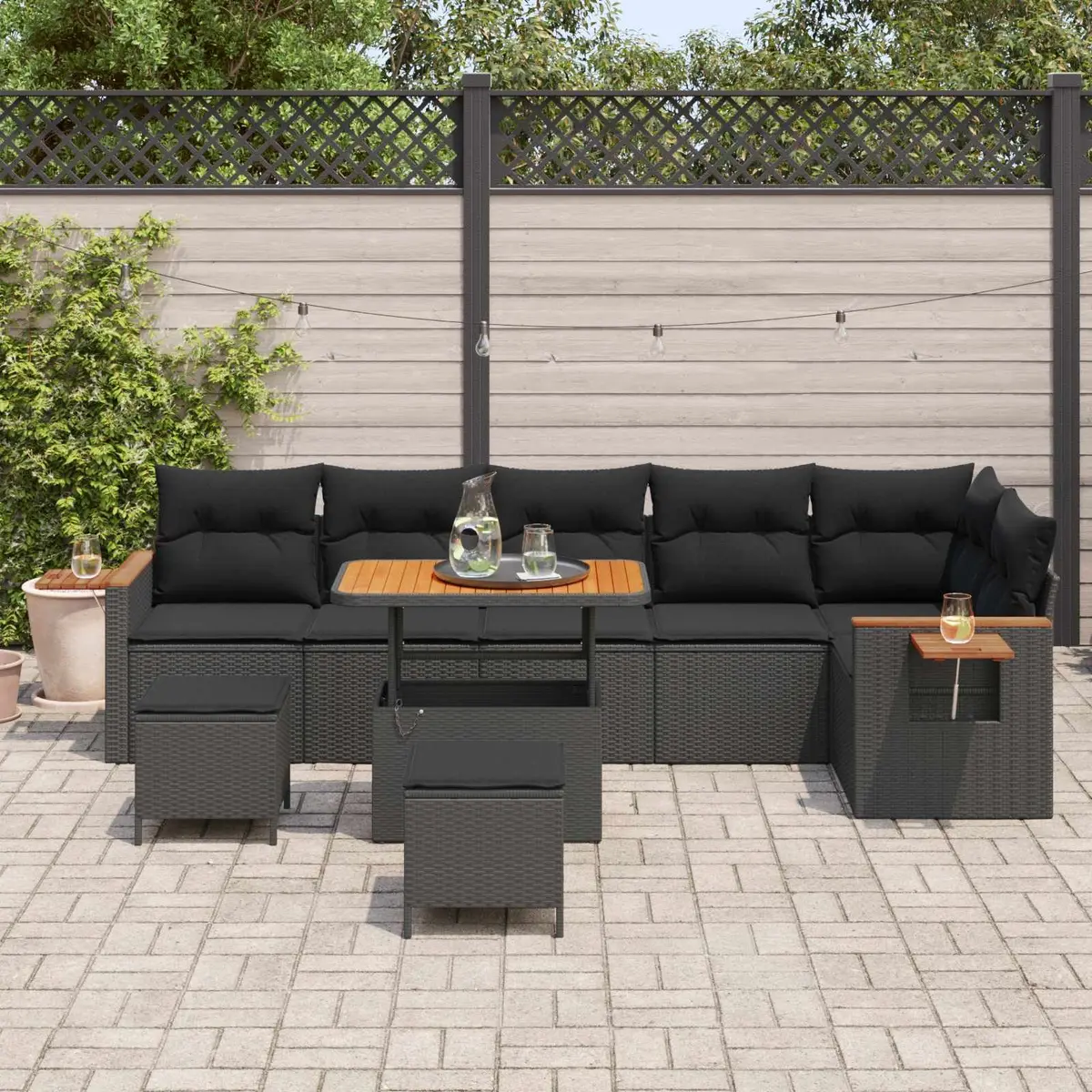 Garden Sofa Set Poly Rattan 9 Pieces Adjustable Black