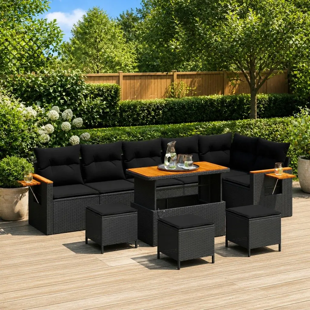 Garden Sofa Set 10 Pcs Outdoor Furniture Modular Black Poly Rattan Patio Seating