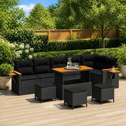 Modular Black Poly Rattan Garden Sofa Set - 10 Pcs
