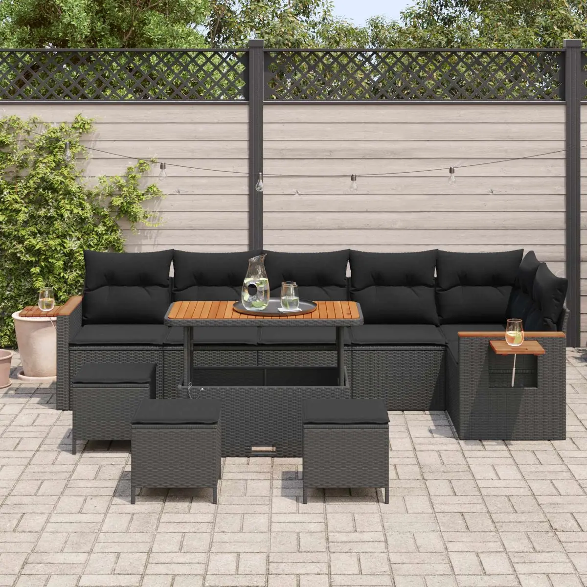 Garden Sofa Set 10 Pcs Outdoor Furniture Modular Black Poly Rattan Patio Seating