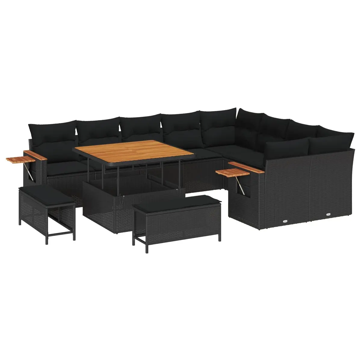 Garden Sofa Set Poly Rattan 12 Piece Modular Black Outdoor Furniture
