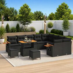 12-Piece Black Outdoor Modular Garden Sofa Set