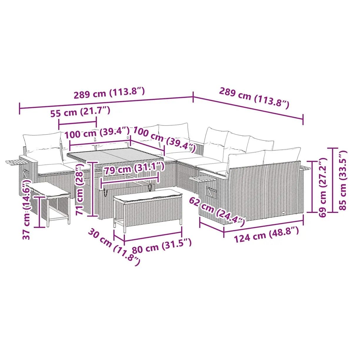 Modular Outdoor Sofa Set 13 Pieces Black