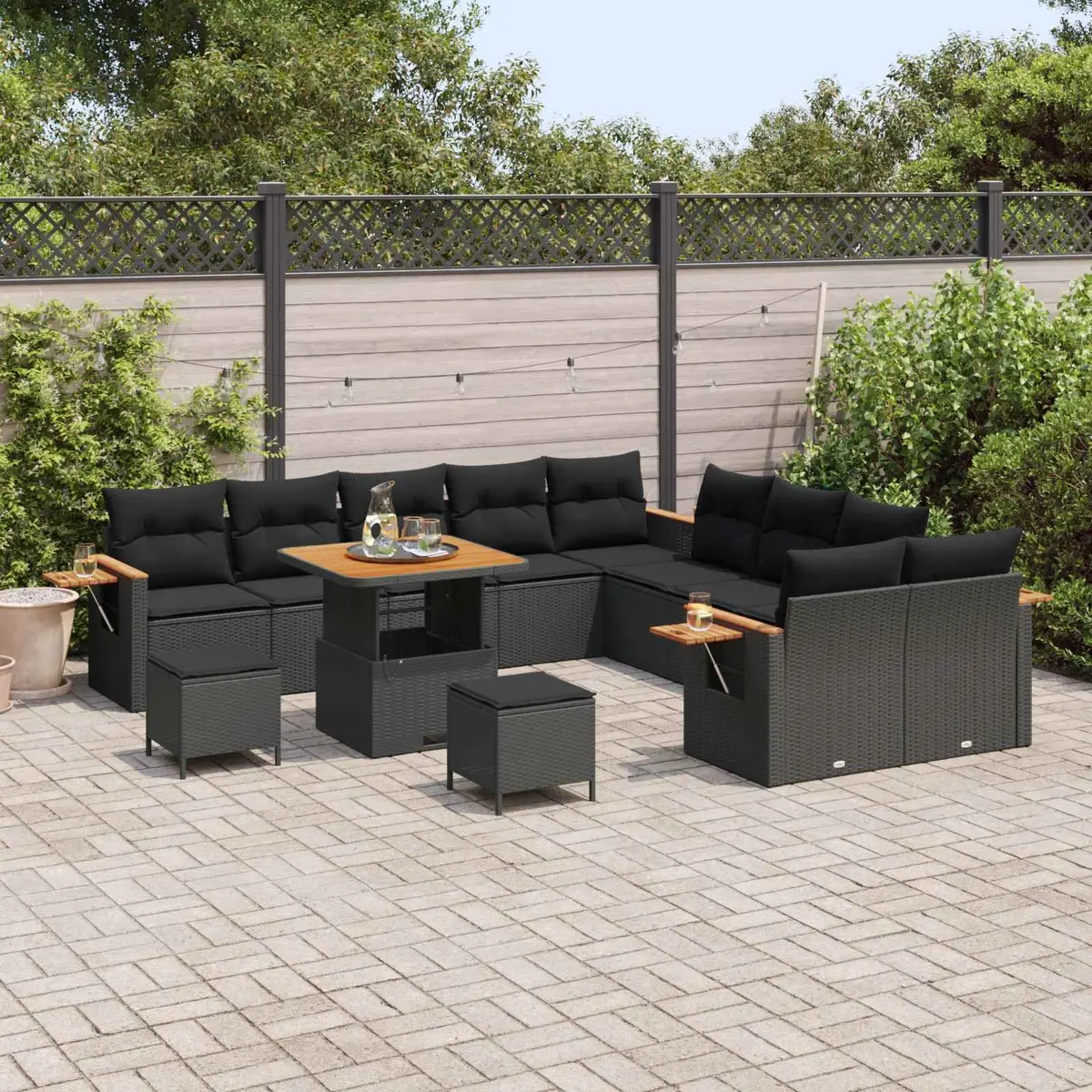 Garden Sofa Set 13 Pieces Black Modular Outdoor Furniture Patio Lounging Seating
