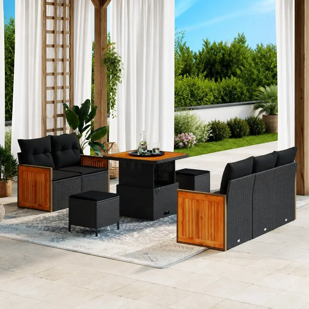 Garden Sofa Set Poly Rattan 8 Piece Black Outdoor Lounge Furniture