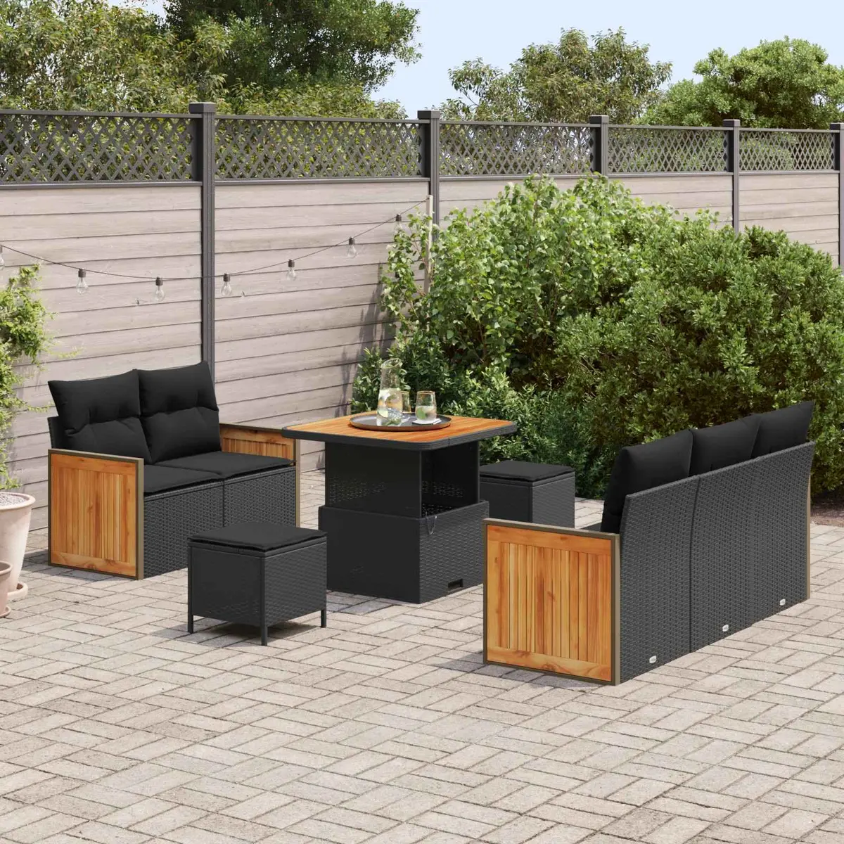 Garden Sofa Set Poly Rattan 8 Piece Black Outdoor Lounge Furniture