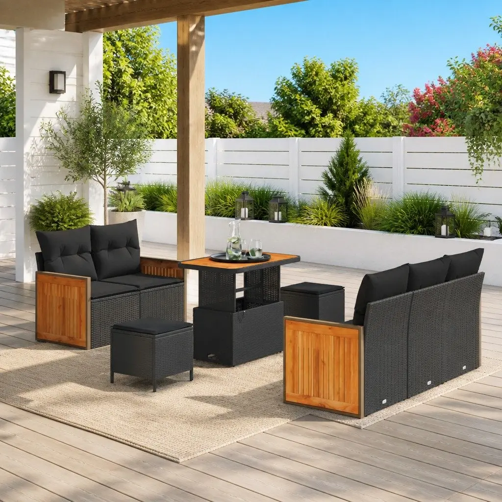 Garden Sofa Set Poly Rattan 8 Seater Outdoor Lounge Black