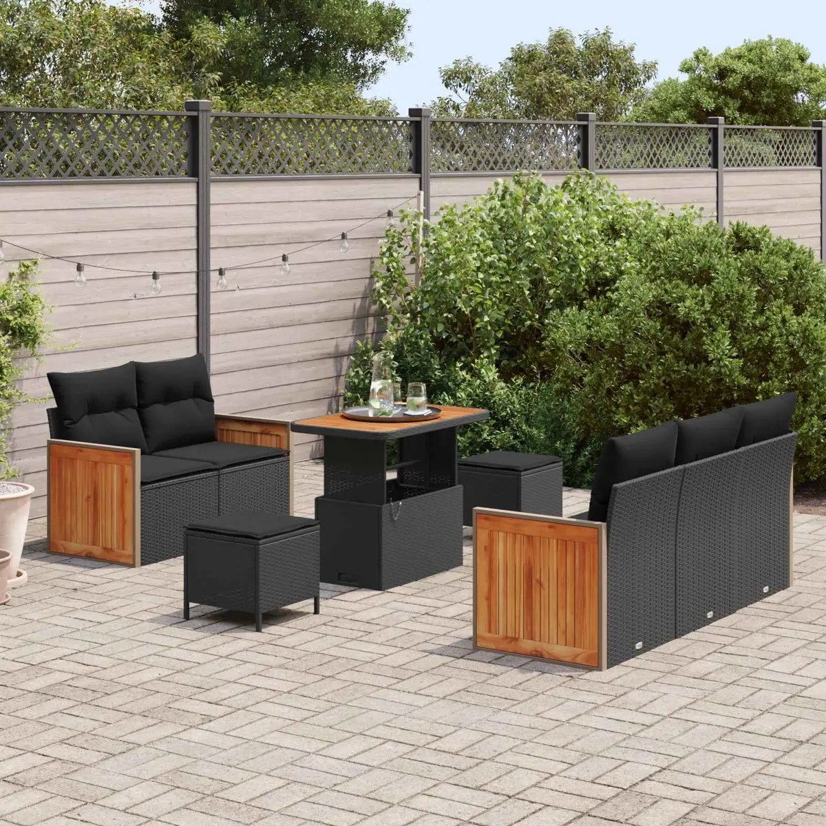 Garden Sofa Set Poly Rattan 8 Seater Outdoor Lounge Black
