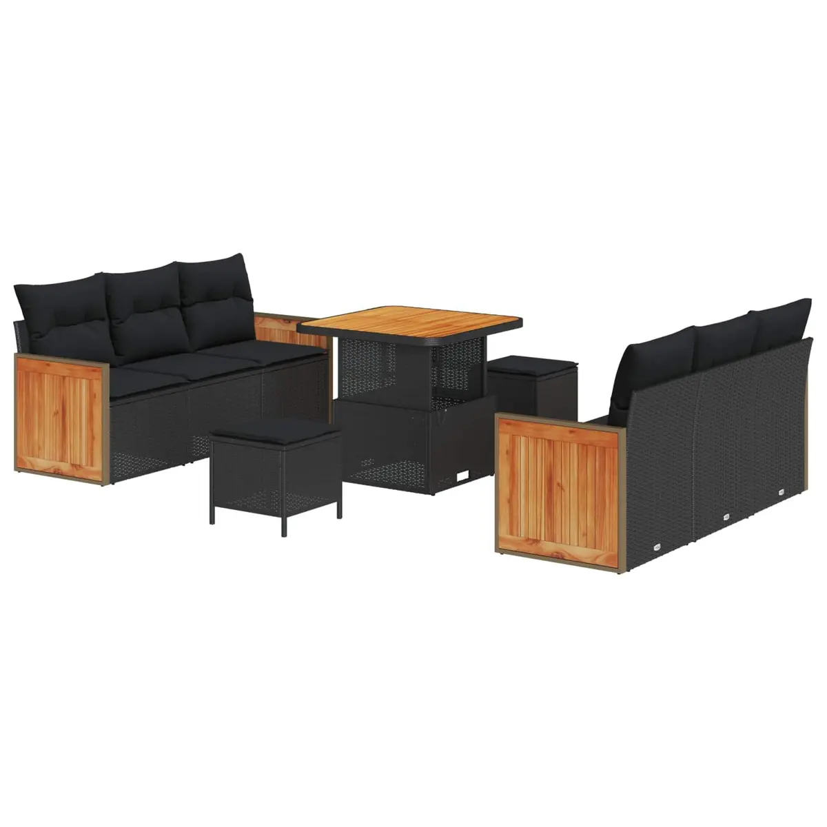 Garden Sofa Set Poly Rattan Steel 9 Piece Black Outdoor Seating Patio Furniture