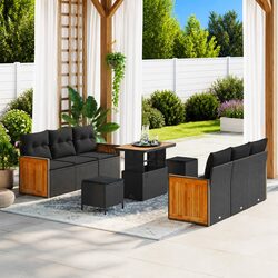 Durable 9-Piece Outdoor Modular Garden Sofa Set in Black