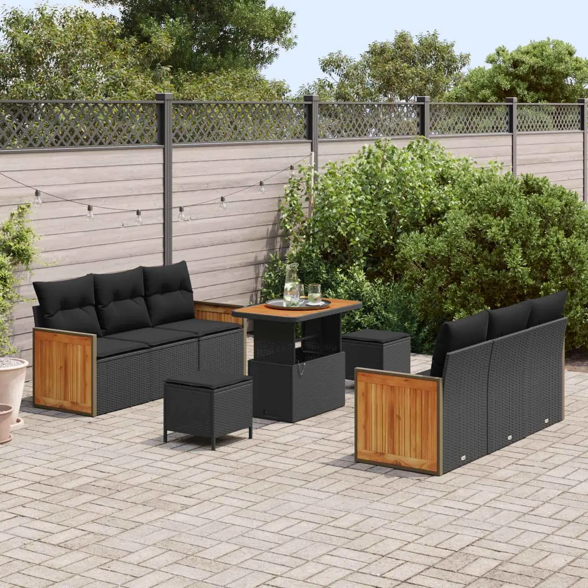 Garden Sofa Set Poly Rattan 9 Piece Outdoor Seating Black