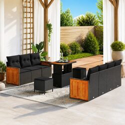 Stylish Black Garden Sofa Set with Cushions 10 pcs