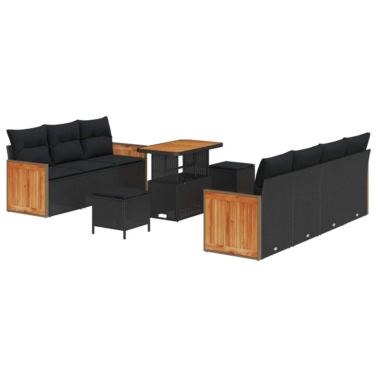 Black Garden Sofa Set with Cushions 10 pcs