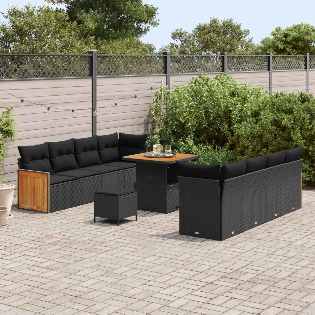 11-Piece Outdoor Lounge Sofa Set in Black