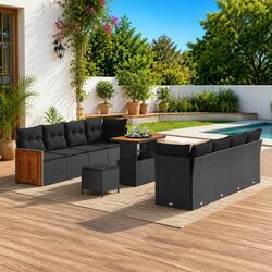 Black 11-Piece Outdoor Garden Sofa Set with Cushions