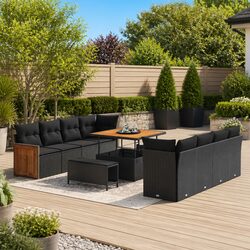 Outdoor Garden Sofa Set 11 Pieces Black Patio Lounge Seating with Cushions