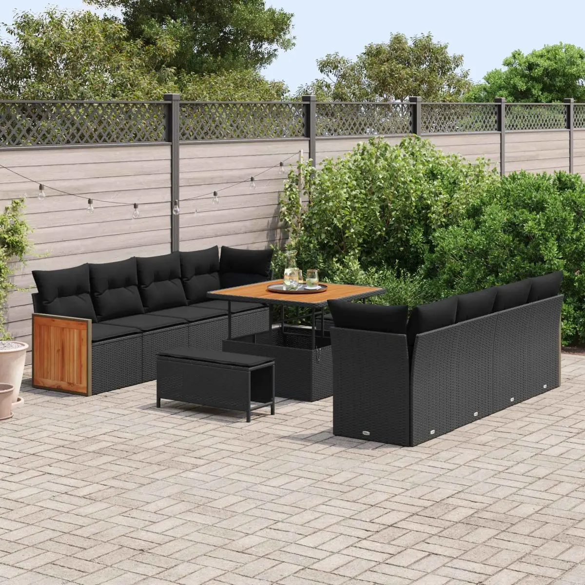 Black 11-Piece Outdoor Garden Sofa Set