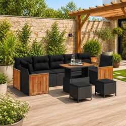 Premium 10-Piece Modular Black Poly Rattan Sofa Set