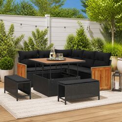 Durable 8-Piece Black Poly Rattan Garden Sofa Set