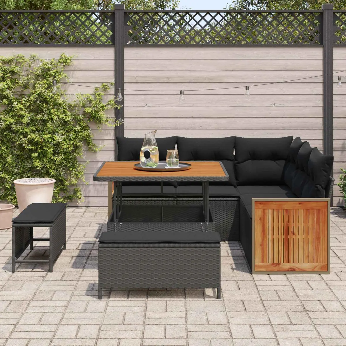 8-Piece Black Poly Rattan Garden Sofa Set