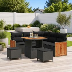 8-Piece Black Poly Rattan Garden Sofa Set