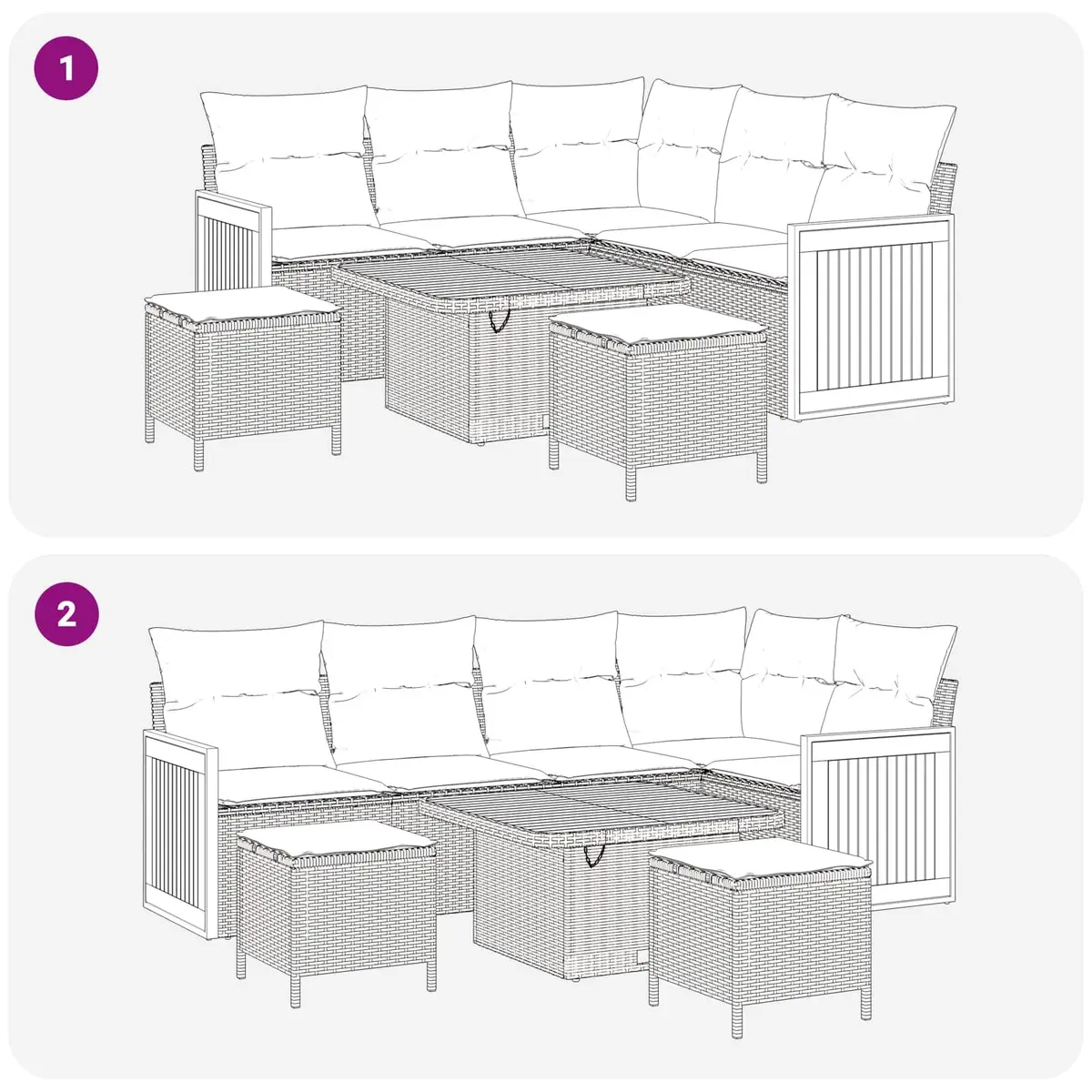 8-Piece Black Poly Rattan Garden Sofa Set