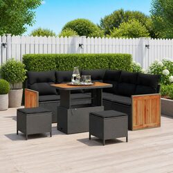 Durable Outdoor Sofa Set 8 Pieces Black Poly Rattan