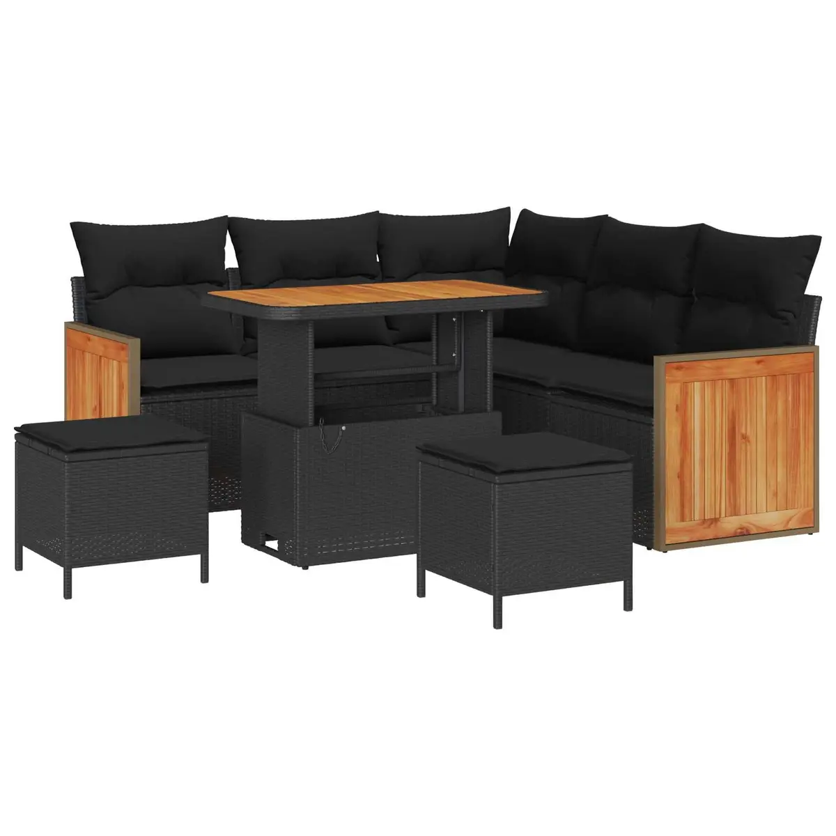 Outdoor Sofa Set 8 Pieces Black Poly Rattan